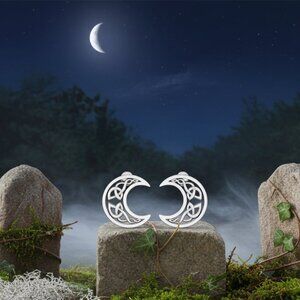 Hollow Celtic Knotwork Crescent Moon Sterling Silver Earrings